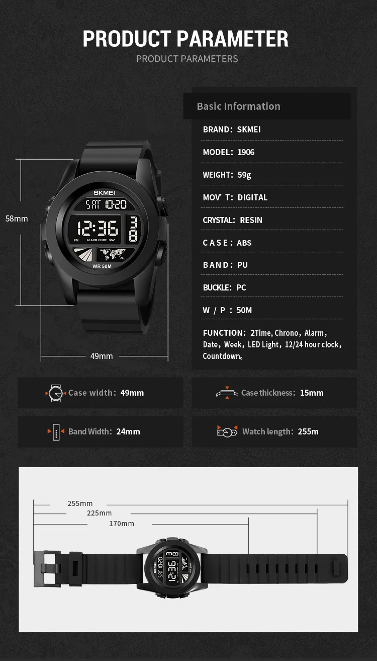 SKMEI Digital Watch Led Light Electronic Watch For Men Sport Male Watch Countdown Stopwatch 5Bar Waterproof Clock Reloj hombre