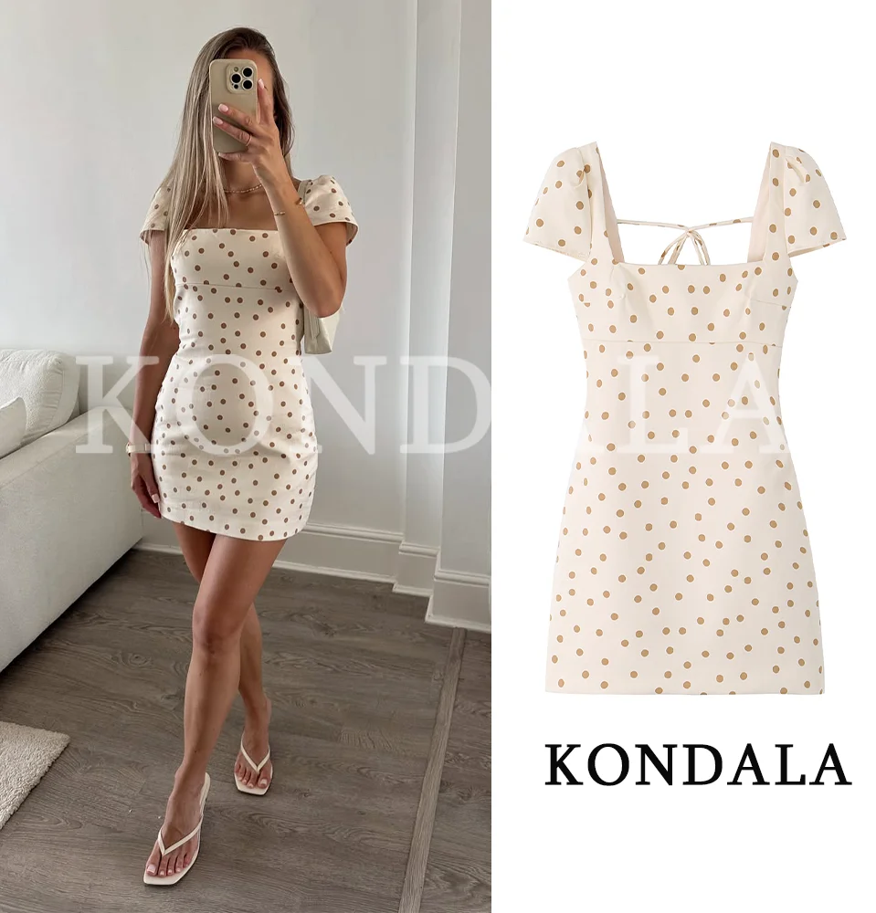 KONDALA Damen Elegantes Polka-Dot-Kleid mit Schleife, Kurzkleid, Sommer 2026, Trendiges Freizeitkleid, Figurbetontes Abendkleid, Rückenfreies Kleid für Dinner und Dates