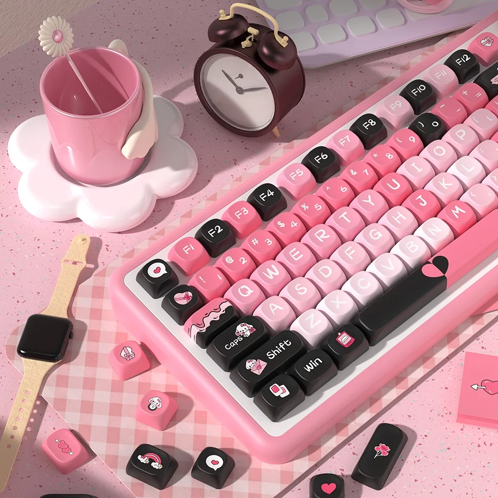 

Heartbeat Frequency Theme Keycap MCA Height Five-sided Sublimation PBT Keyboard Cap Pink Cute Puppy Keycaps