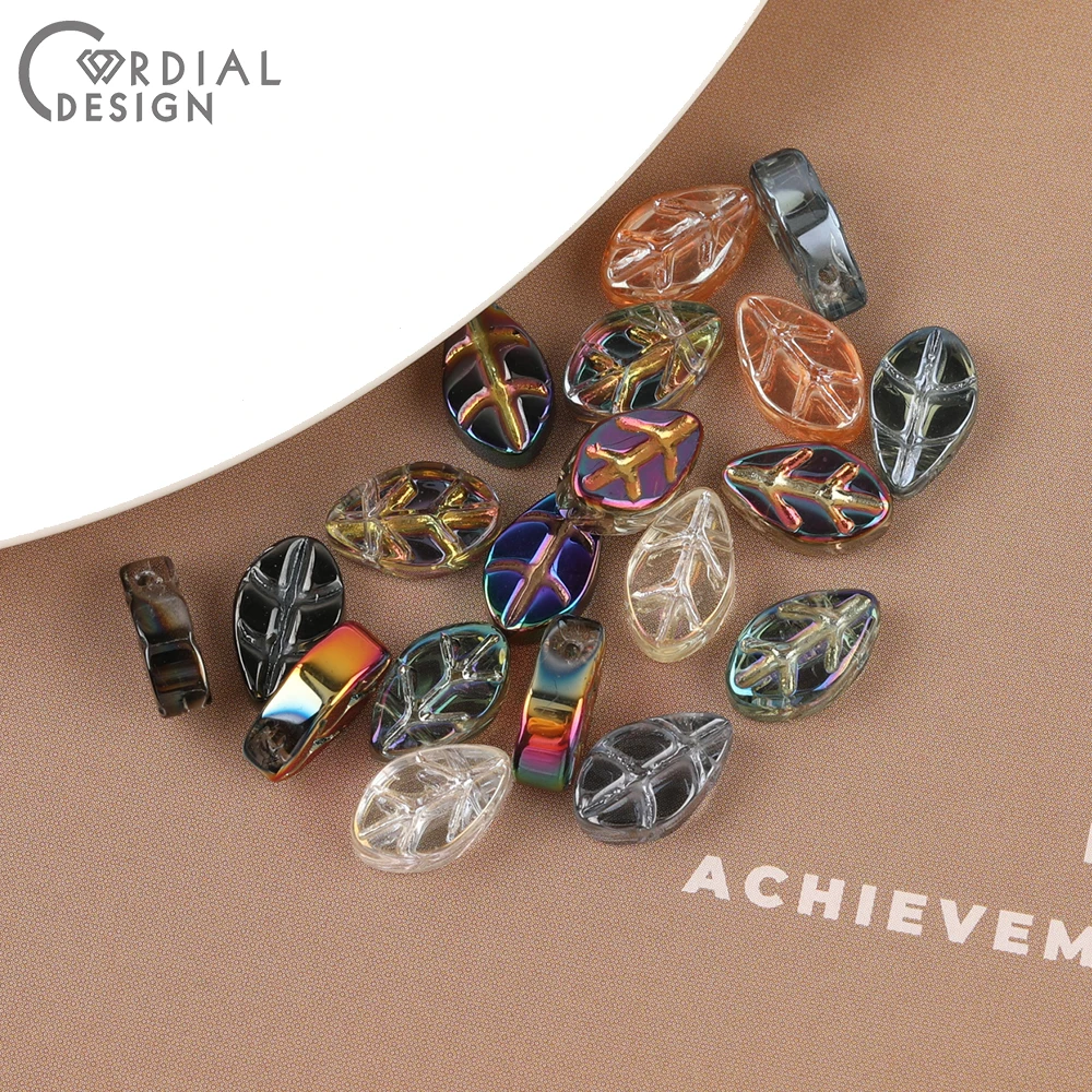 Cordial Design 7*11MM 500pcs DIY Glass Bead/Carving Effect/Leaf Shape/Aurora Effect/Jewelry Findings & Components/Hand Made - cordial