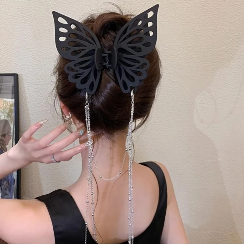 Big Black Butterfly Hair Claw Clips Temperament Elegant Hairpin Women Long Tassels Headdress Fashion Grab Clip Hair Accessories