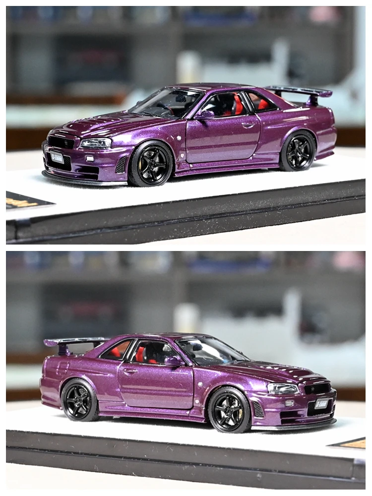 

PGM 1:64 GTR R34 Z TUNE Purple JDM Alloy Fully Open Simulation Limited Edition Alloy Metal Static Car Model Toy Gift