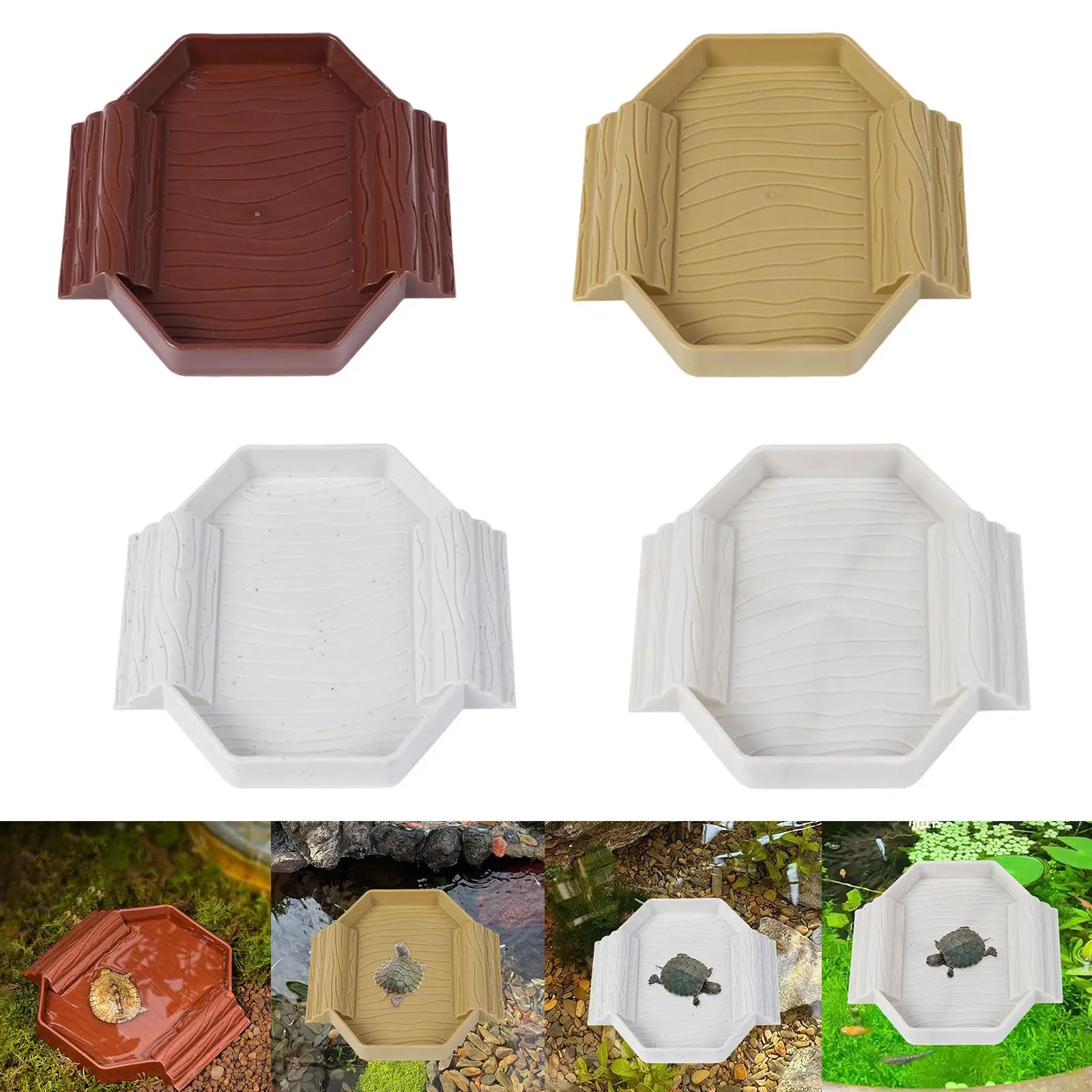 Turtle Bathing Pool Reptile Water Bowl Fish Tank Decoration with Double Ladder Food Dish Tortoise Feeder for Turtle