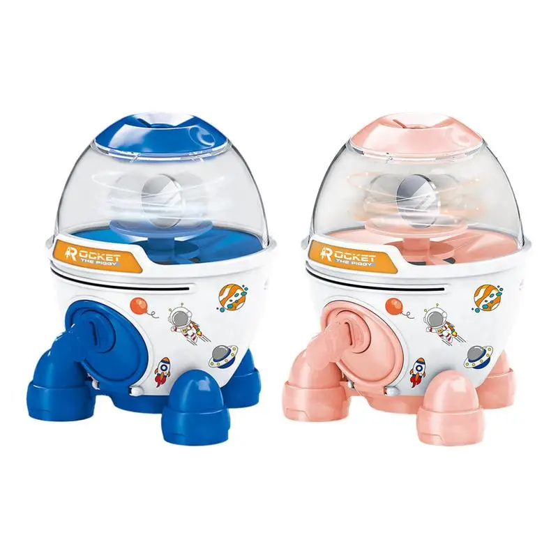 Cartoon Rocket Piggy Bank With Stickers And Lock Electronic Safe Box Money Boxes For Children Digital Coin Cash Saving Xmas gift