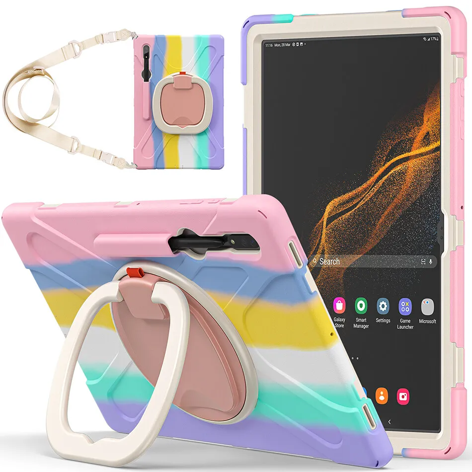 360 Rotatable Bracket Silicone Case For Samsung Galaxy Tab S8 Ultra Shockproof Cover 14.6 Inch 2022 X906 X900 Kids Safe Case