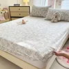 1pc Floral Fitted Bed Sheet Flower Printed Washed Cotton Bed Sheet with Elastic Single/Queen/King Size Bed Fitted Sheets 1