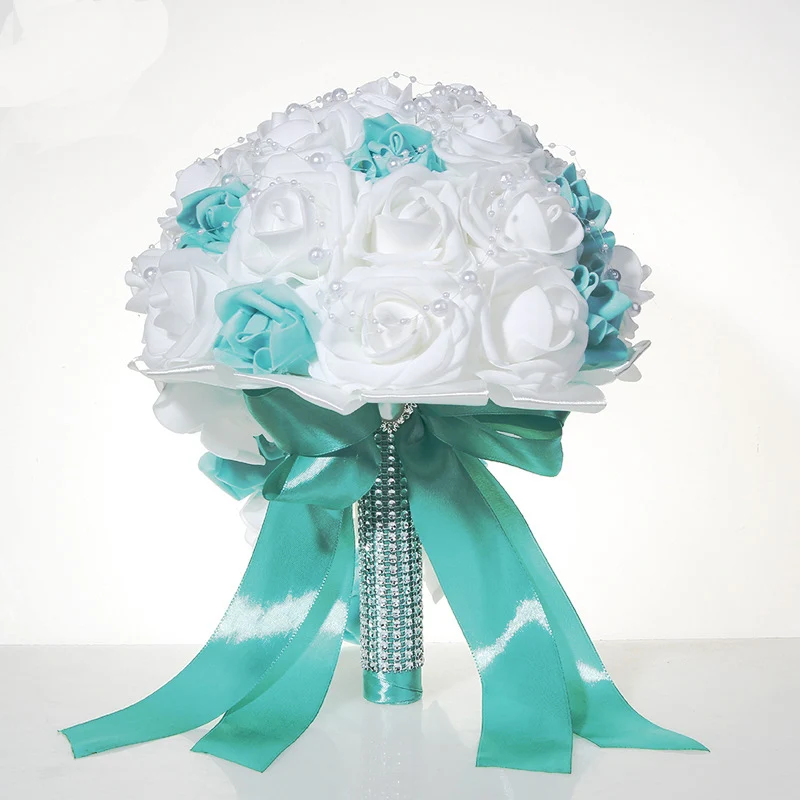 Waterfall drop-shaped bridal bouquet pearl rose two-color pe flower wedding gift wedding gift bride flower bouquet