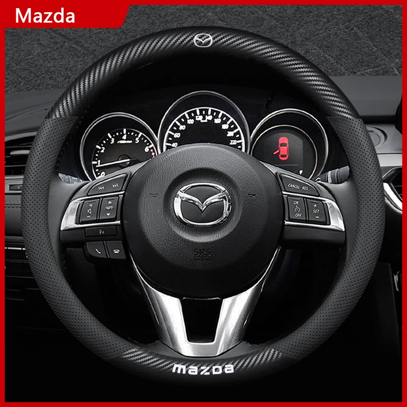 New Carbon Fiber Cowhide Breathable Steering Wheel Cover For Mazda 2 3