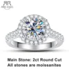 AnuJewel 2 Carat D Color Moissanite Halo Engagement Ring For Women 925 Sterling Silver Wedding  Rings Fine Jewelry Wholesale 1