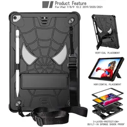 Kids Tablet Protective Case with Silicone + PC Shell and Shoulder Strap, 10.2 Inch - iPad 9th 8th 7th Gen (Black and black)