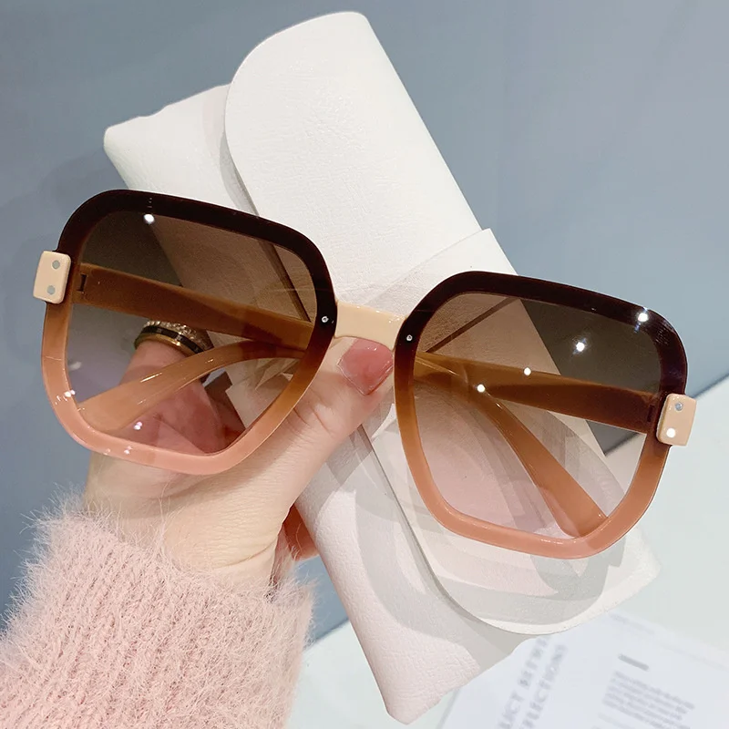 Trend Personality Gradient Ocean Piece Sunglasses Rice Nails Large Frame Sunshade Glasses Rimless Casual Sunglasses_voghion.com