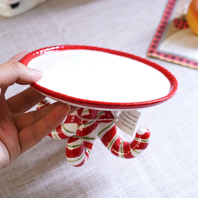 Christmas Cartoon Candy Underglaze Color Painted Ceramic High Foot Inventory Heart Plate Dessert Plate