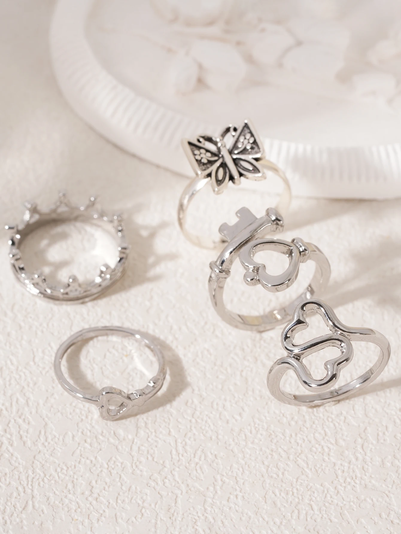 Heart Butterfly Ring Set for Women Boho Punk Fashion