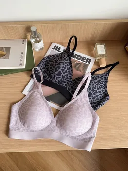 MOYISU Seamless Push-Up Bra Women Small Chest Enhancer Wireless Anti-Sag Leopard Print Thin Cup Lightweight Sun Comfort Allure 1