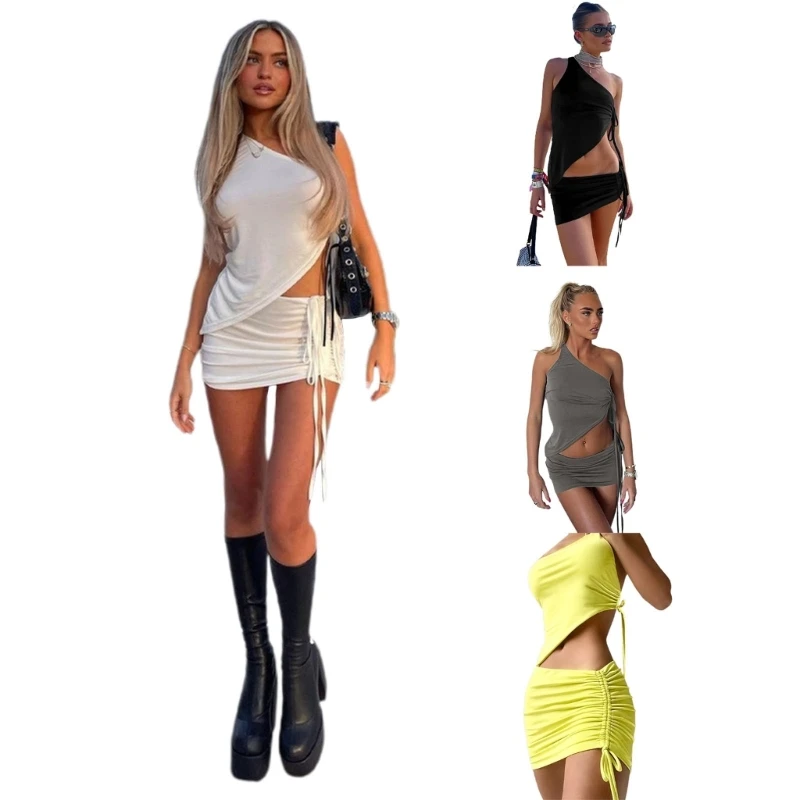 

Cropped Short Suits Solid Color Set Bodycon Sexy Beachs Skirt Vest Outfits