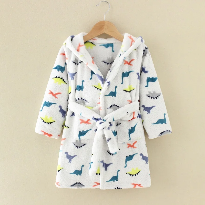 New Fashion Children Winter Sleepwear Cartoon Long Sleeve Hooded Bathrobe For Girl Shower Sleeping Pajamas Warm Robe 2-10Years