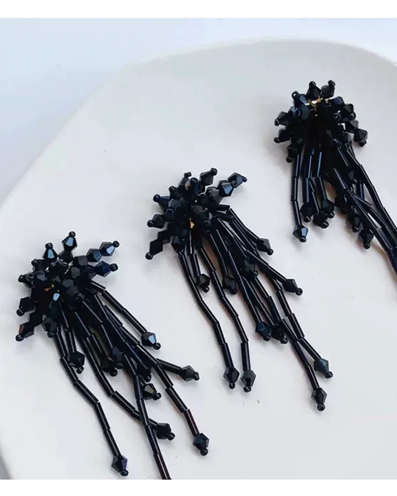 2025, handgefertigte baumelnde Ohrringe mit Kristallquasten | Barockes Perlen-Feuerwerk-Blumendesign | Eleganter Statement-Schmuck für Damen – Detail 27