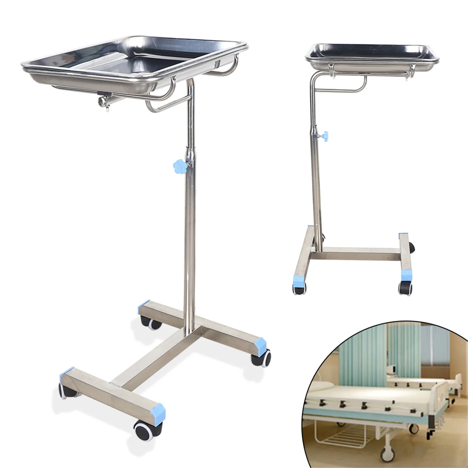 Beauty Salon Rolling Cart With Tray Holder Clinics Dentistry Trolley Stainless Steel Mobile Cart Brake Wheels