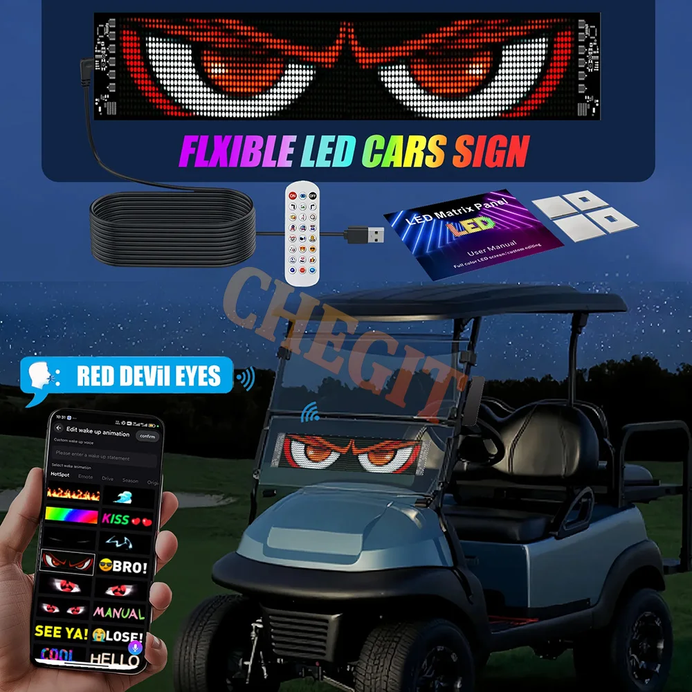 AI voice  Demon Eyes Car LED Display DIY Custom text Programmable Flexible LED Display Soft Sign Board Pixel Led Panel Christmas