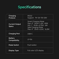 ACCSOON 4 Slot Battery Fast 10W-40W Charger For LP-E6 Canon EOS 5D Mark II Mark III Mark IV 5D SR 60D 60Da 6D 70D 7D R5 R6 6