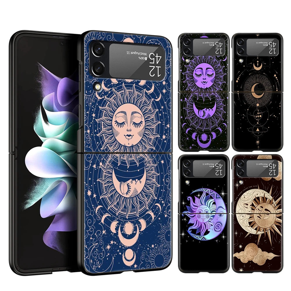 Sonnen monde Wolken astro logische harte PC-Handy hülle für Samsung Galaxy Z Flip 5 4 3 schwarze Abdeckung für Galaxy Z Flip 6 faltbare Hüllen
