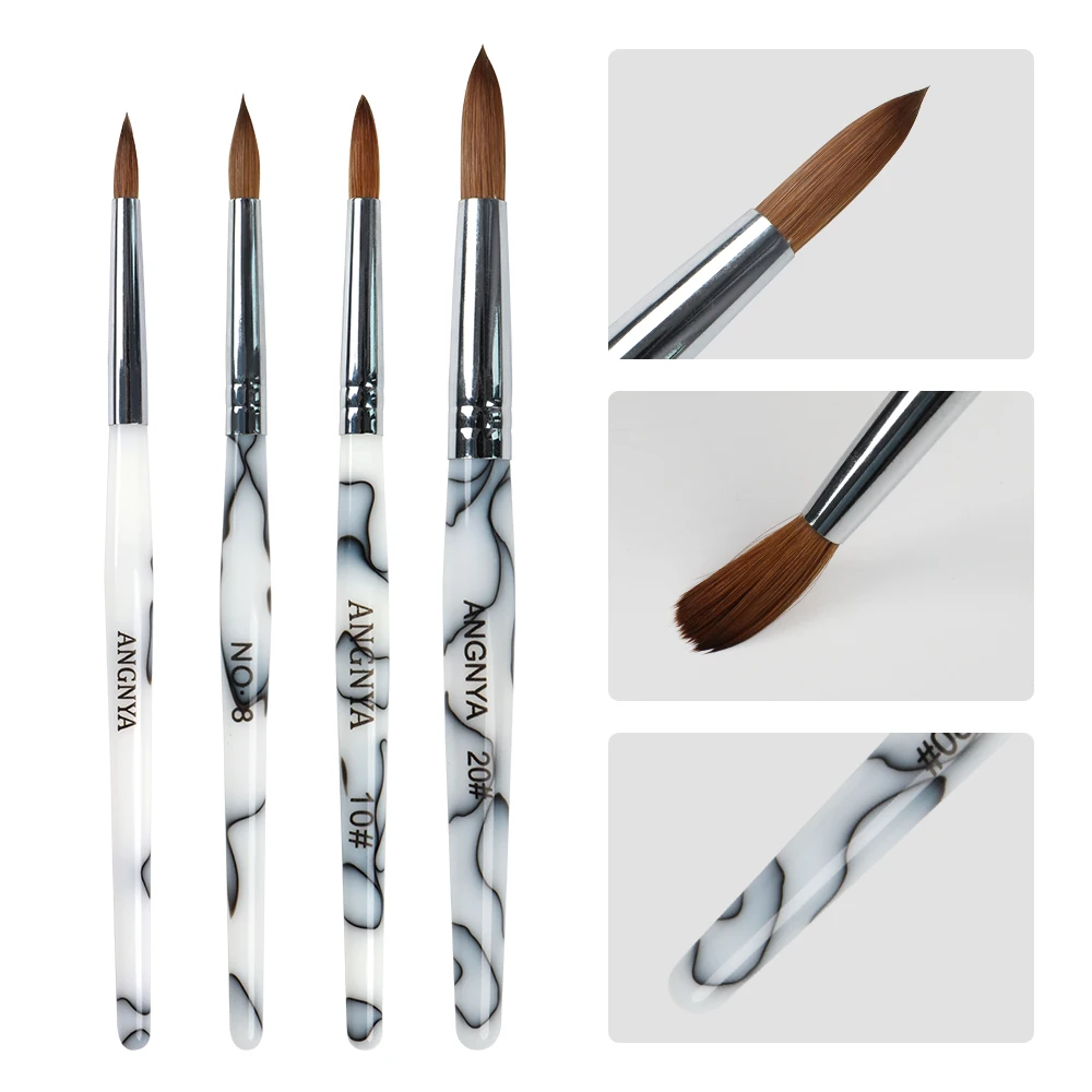 ANGNYA Kolinsky Acrylic Nail Brush Black White stripes Print Pole UV Gel Polish Nail Art Extension Builder Pen Drawing Brushes 2