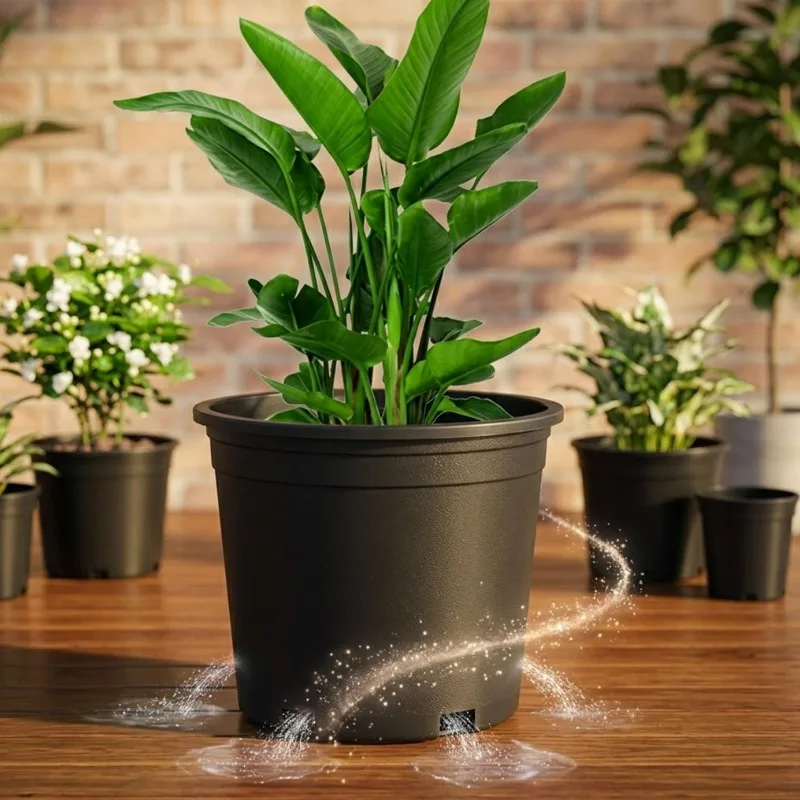 Elegant Black Resin Planter - Large Round Decorative Flower Pot