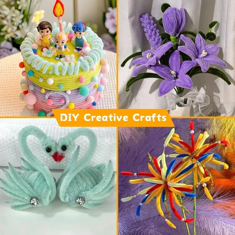 Colorful Chenille Stems Pipe Cleaner 1000/10pcs DIY Plush Tinsel Stem Wired Twist Stick Hair Strip Kid Handmade Educational Toys