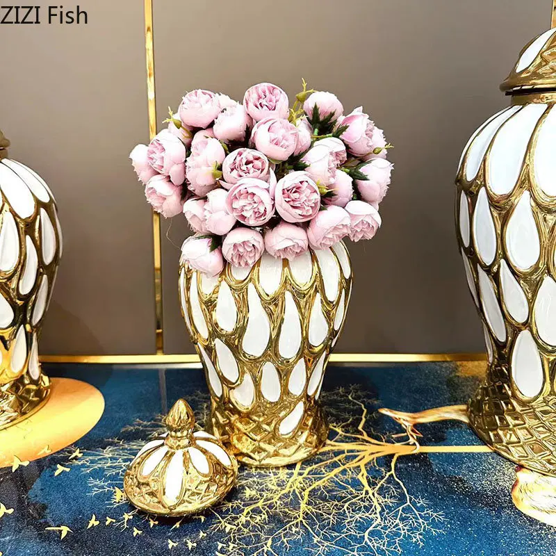 Water Droplet Texture Ceramic Storage Jars Ginger Jar Gold-plated Vase  Flower Arrangement Desktop Jewelry Cosmetics Container - AliExpress