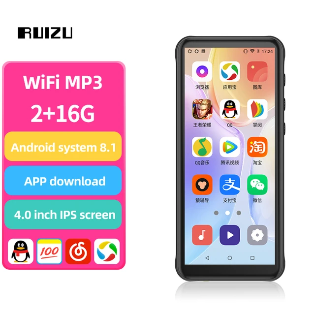 MP4 Player with Bluetooth and WiFi, 2050mAh 4.0 Full Touchscreen Portable  HiFi Sound Walkman, Play Music up to 50 Hours Lossless Digital Audio Player