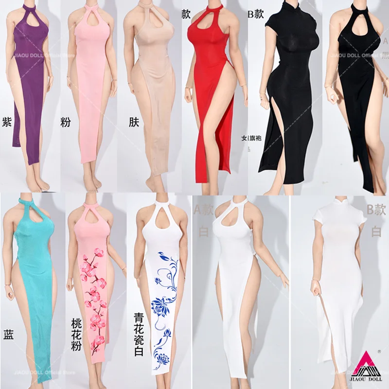 

Customized 1/6 Women Ice Silk Cheongsam Split Dress Clothes Model Fit 12inch TBL PH JIQOU Female Soldier Action Figure Body