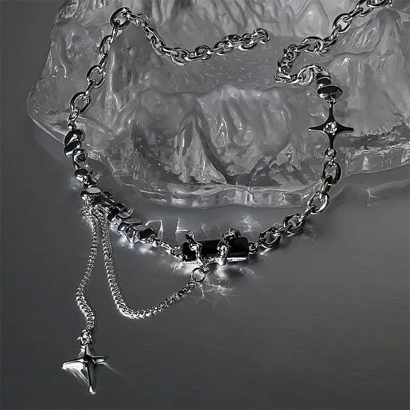 Punk Cross Star Natural Stone Beaded Y2K Necklace Goth Cross