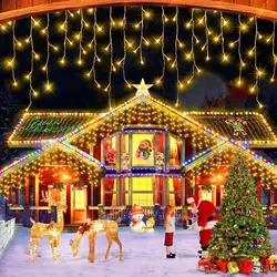 Christmas Decoration Light Outdoor Twinkling 8 Modes Street Garland LED Icicle Curtain Light Droop 0.5/0.6/0.7m EU/US Plug