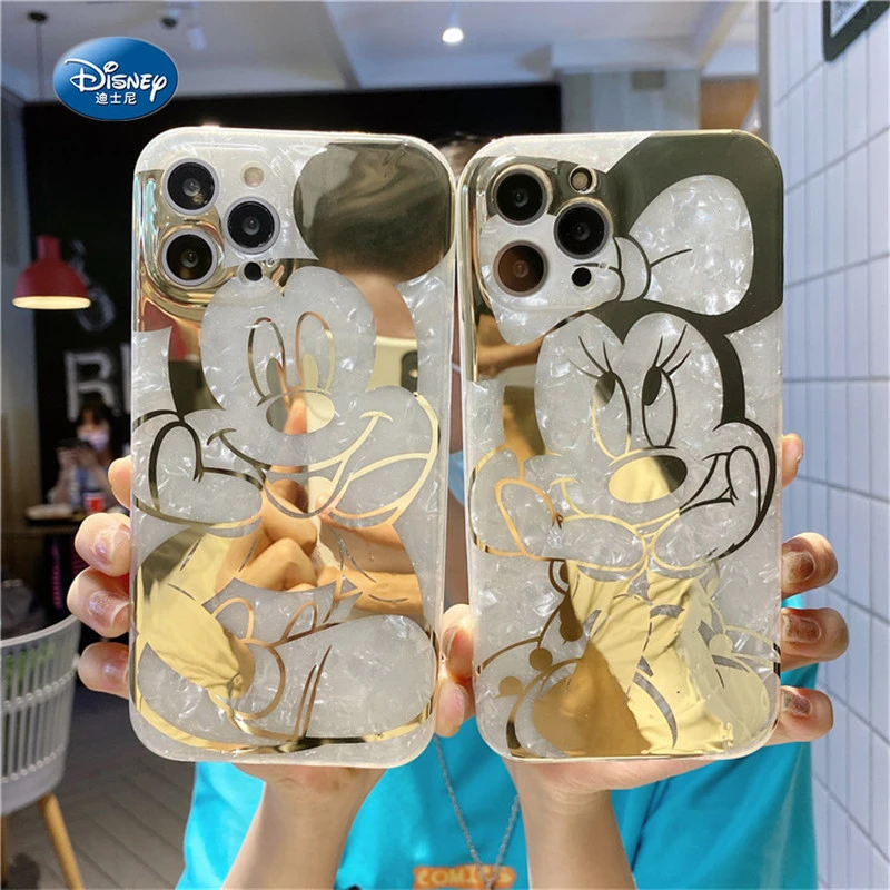 iphone 13 pro phone case DISNEY Mickey Minnie Mouse Bronzing Shell Pattern Mobile Phone Case for iPhone 13 12 11 Pro Max Cases XR XS X 7 8 Plus Case Gift iphone 13 pro max case clear
