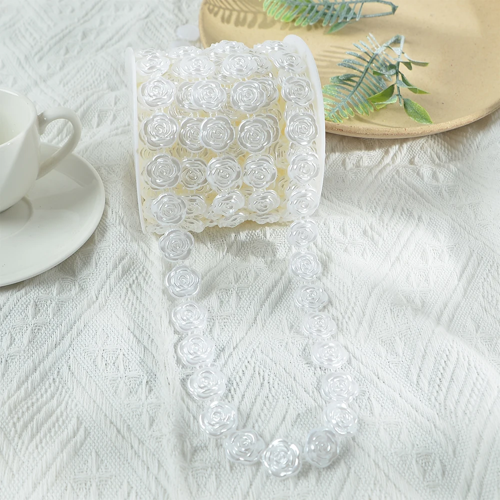 5 Meters Raindrop Style Fishing Line Artificial Pearls Beads Chain Garland Flowers Wedding Party Decoration Supply Beige/White