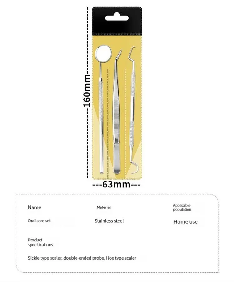 3-teiliges Zahnmedizinisches Werkzeugset aus Edelstahl für die Mundpflege, endoskopische Reinigung, Zahnsteinentferner, Zahnflecken- und Zahnsteinentferner – Detail 9
