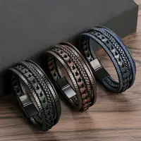 Fashion Braided Rope Woven Multilayer Leather Men Bracelets Punk Mental Magnet Bangle for Friend Charm Jewelry Gifts 1