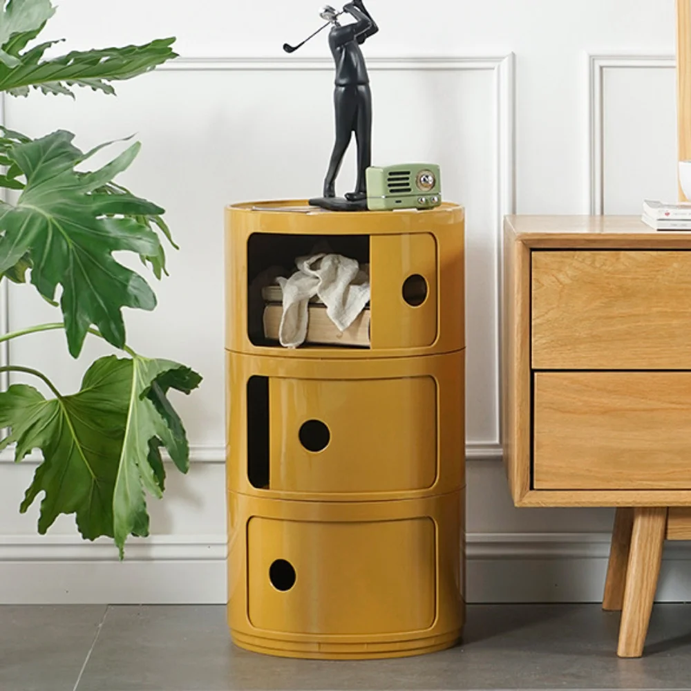 Round Cabinet with Sliding Doors -  Multi-Tiered Round Storage Unit for Living Room Bedroom - Image 2