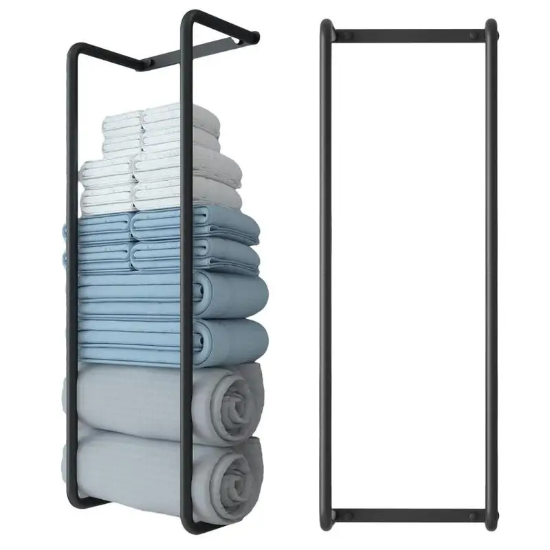 

Towel Holder Wall Mount Stainless Steel Black Bathroom Towel Rack Kitchen Paper Hanging Shelf Kitchen Organizer Bathroom Supplie