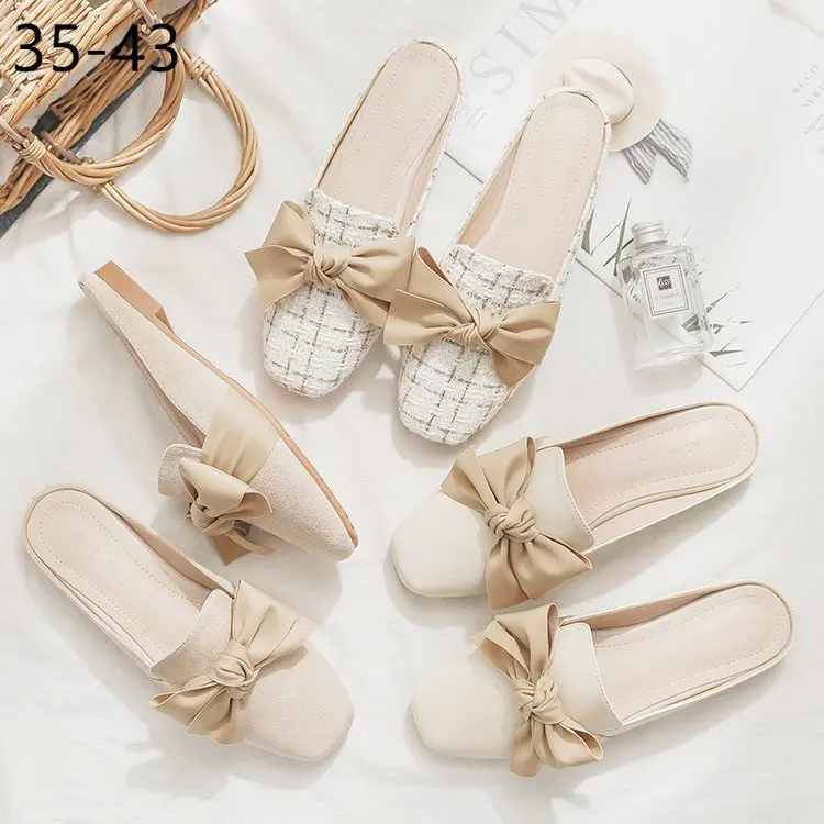 

41 42 43 Large Size Slippers Women's Outwear Slippers Spring New Heel Less Half Tray Single Shoes Lefu Muller Sandals