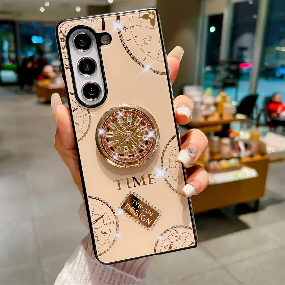 Custodia di lusso con anello in metallo glitterato per Samsung Galaxy Z Fold 6 Fold 5 Fold 4 Fold 3 Custodia protettiva pieghevole lucida antiurto Funda_voghion.com