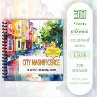 1pc, City Reverse Colouring Book, 30 sheets of 100gsm, Relaxing & Creative Lines ‘All You Need Is A Pen Book’ Birthday Gift 1