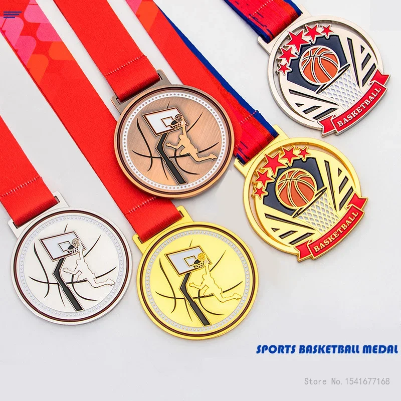 Customized Metal Medal Basketball Competition, Gold, Silver, Bronze, Honor Team, School Activity, Home Decor, Neck Hanging, 5Pcs