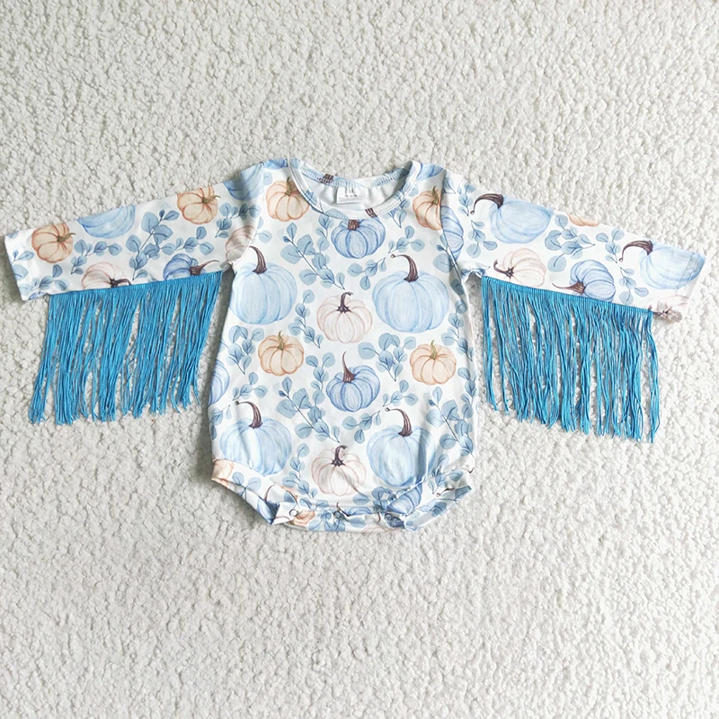 

Wholesale Thanksgiving Pumpkin Newborn Bubble Fringed Romper Summer Baby Girl Long Sleeve Jumpsuit Kid Toddler One-piece Clothes