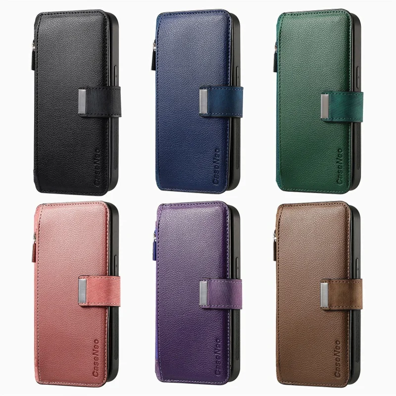Versatile Leather Wallet Phone Case with Multi Card Slots and Retro Buckle Cover