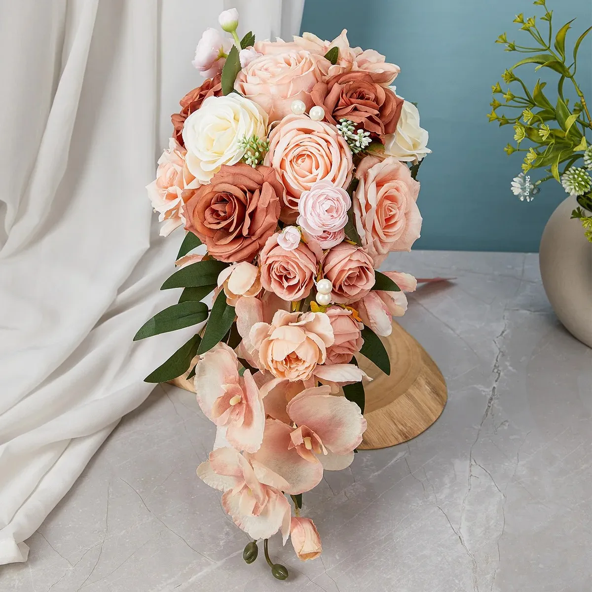 Realistic Rose Bouquet Wedding Photography Props Bean Sand Pink European Style Bridal Handheld Flowers Certificate Ceremony