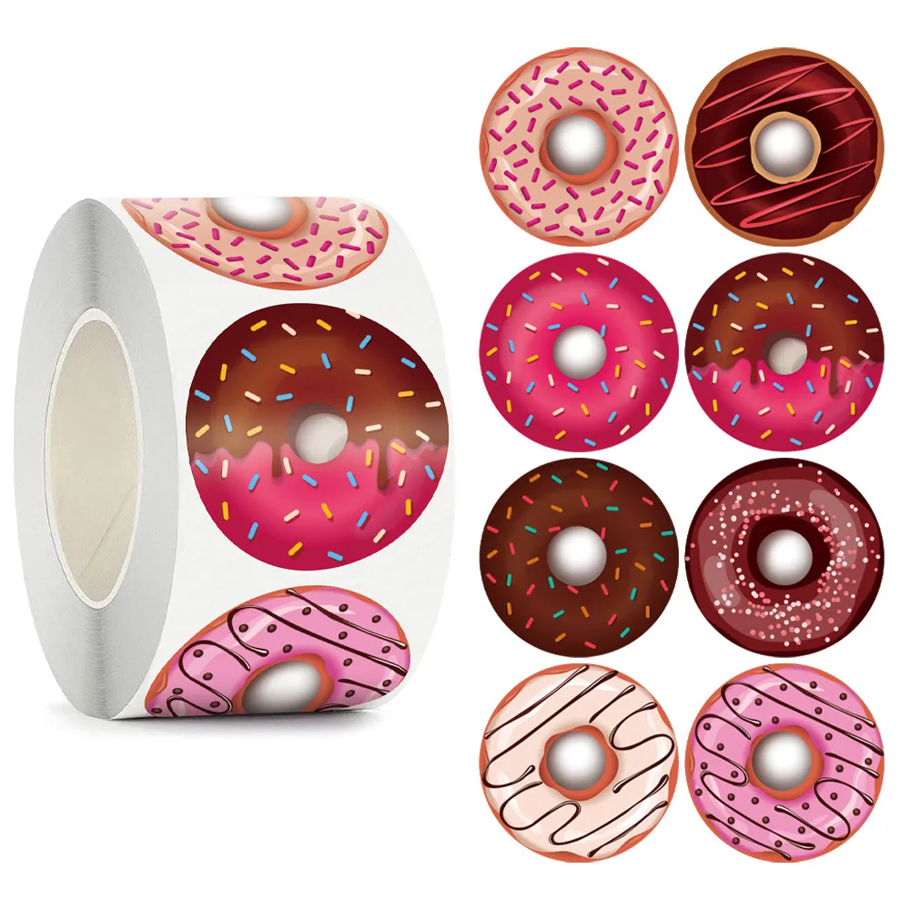 

500pcs Cute Donut Stickers 8 Designs 1inch Delicious Dessert Looking Handmade Donuts Labels Stickers for Cake Bread Baking Store