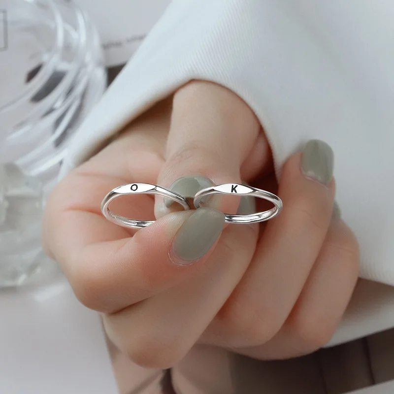 Fashion Rings Fashion Ring for Women Minimalist Initials A-Z 26 Letter Silver Plated Adjustable