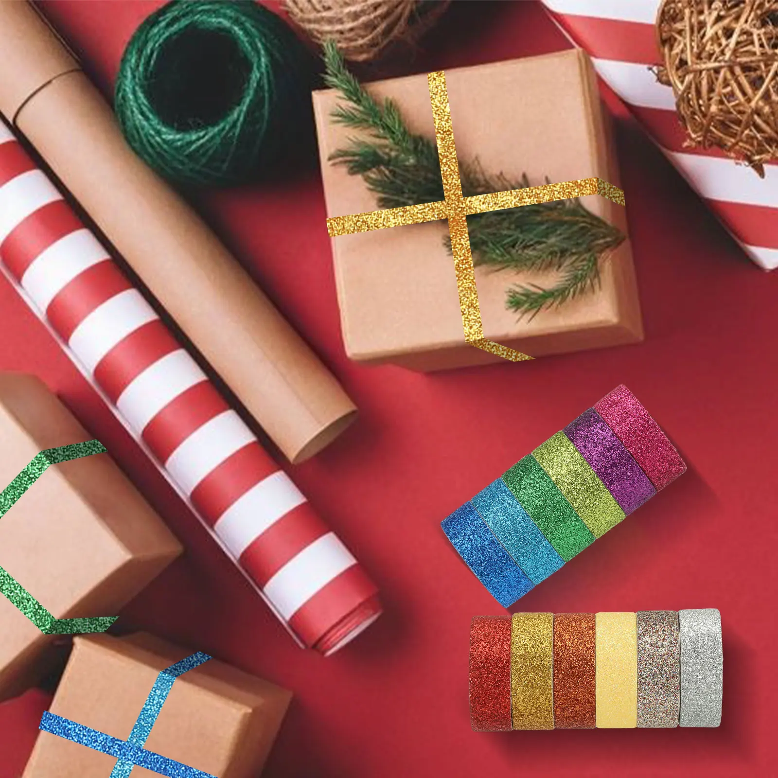 6/12Pc 10m 반짝이 와시 테이프 컬러 마스킹 테이프 DIY 공예 예술 선물 포장 저널 스크랩북을위한 접착 장식 스티커