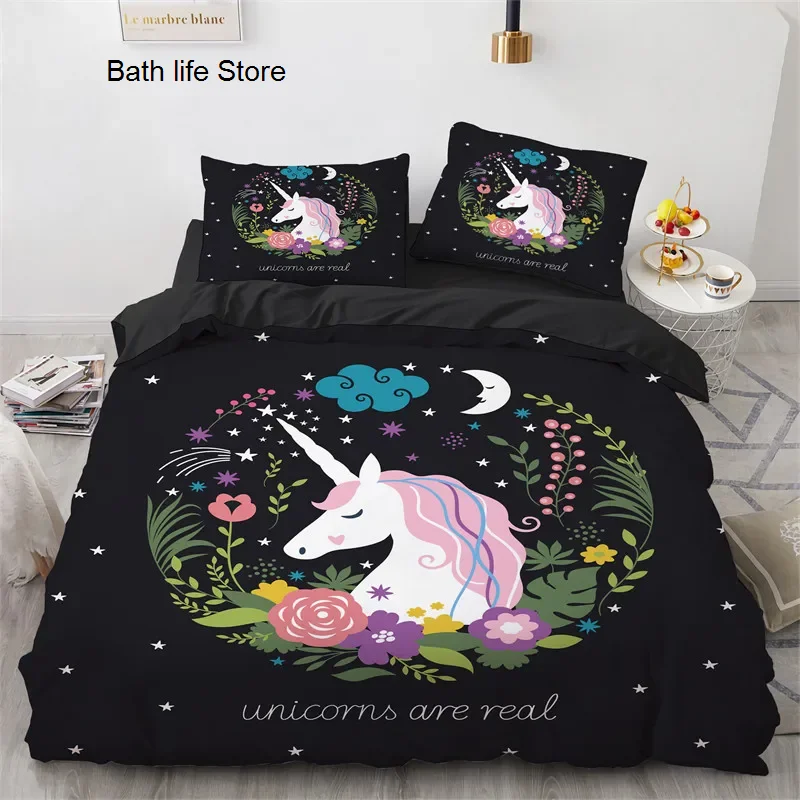 

Cartoon Unicorn Duvet Cover Floral Bedding Set Microfiber Flying Horse Comforter Cover Full Queen For Boys Girls Bedroom Decor